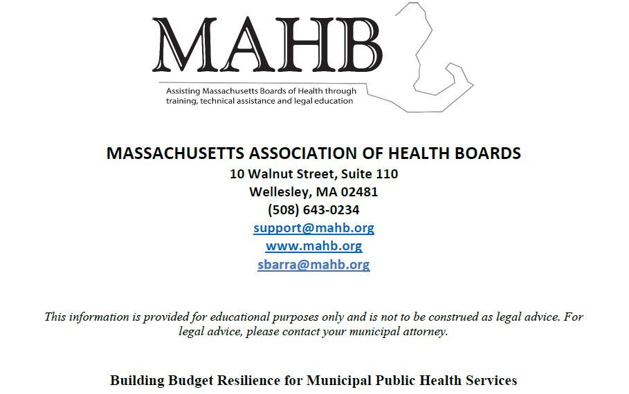 MAHB – Building Budget Resilience for Municipal Public Health Services